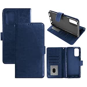 Amazon Brand - Solimo Flip Leather Mobile Cover (Soft & Flexible Back case) for Oppo A74 5G (Blue)