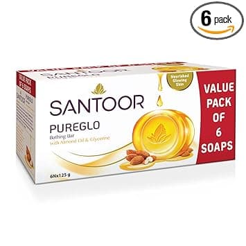 Santoor PureGlo Glycerine Soap 125g (Pack of 6)