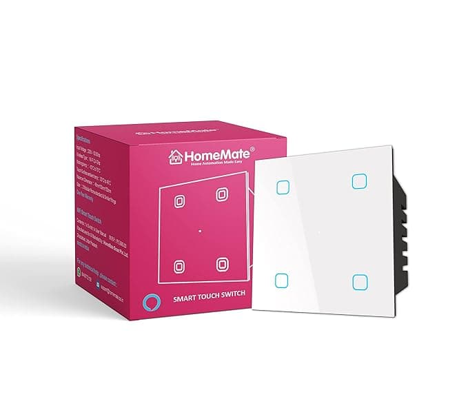 HomeMate Wi-Fi Smart 4 Gang Touch Switch (Pack of 1) | No Hub Required | Works with Amazon Alexa, Google & siri