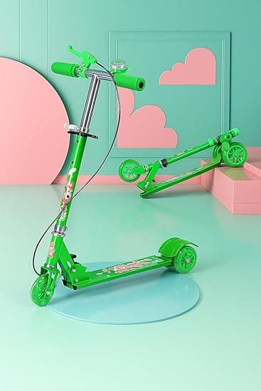ERONE Foldable Kick Scooter for Kids 3+ Years | Steel Body, 4-Level Adjustable Handlebar | 120kg Capacity | Baby Scooter for Boys & Girls | Outdoor Toy, Ride-on Fun (Green-Break)